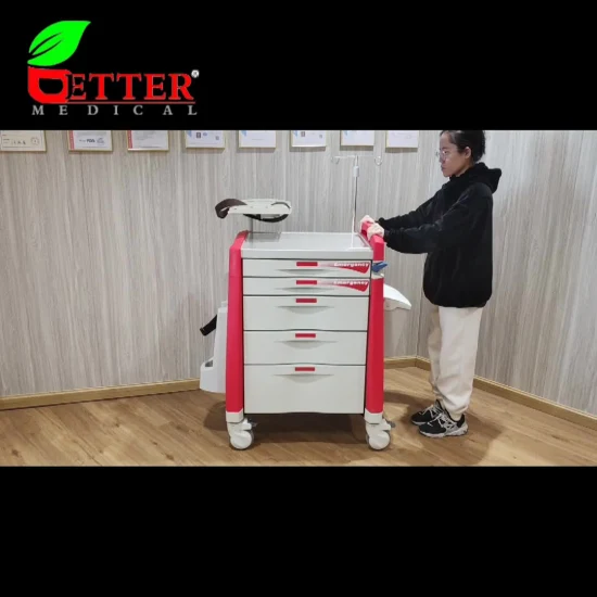 Hospital Furniture ABS Emergency Medical Trolley for ICU Room